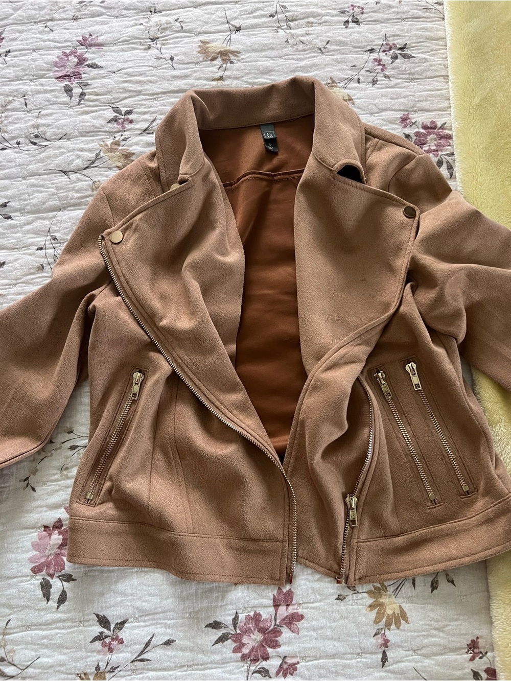 Womens Brown Moto Jacket - Ayla Camel Suede